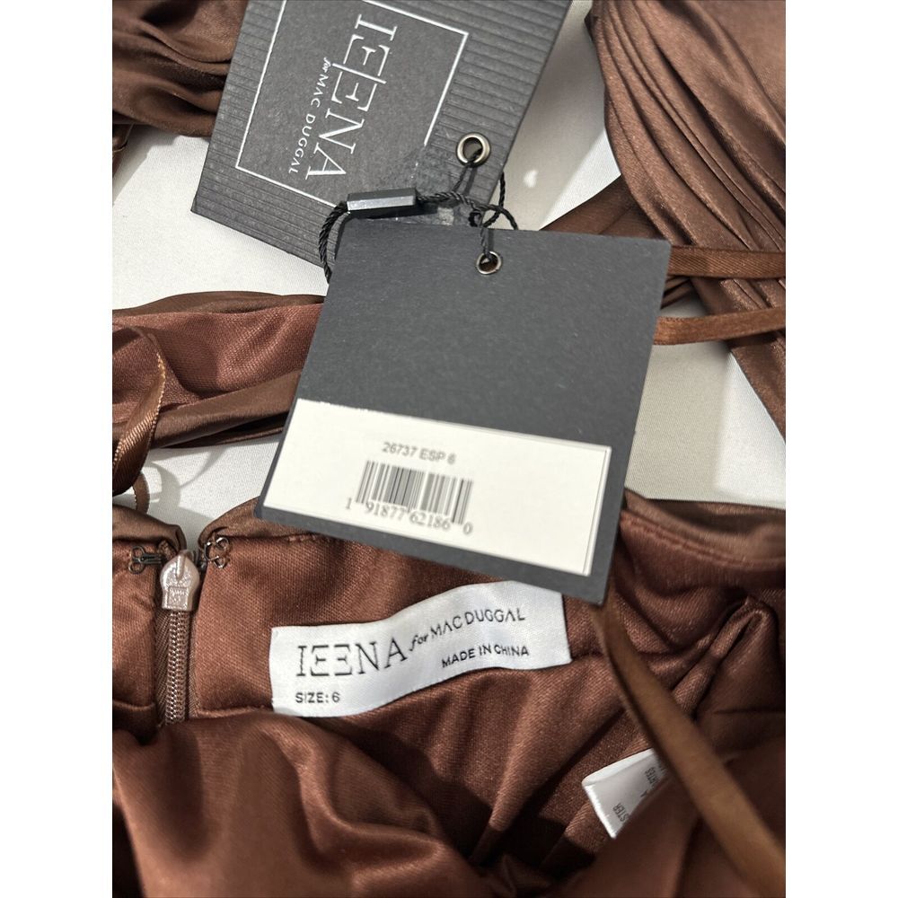 NWT IEENA Mac Duggal [ 6 ] Long Sleeve Pleat Charmeuse CutOut Gown Espresso S957 - Picture 4 of 14